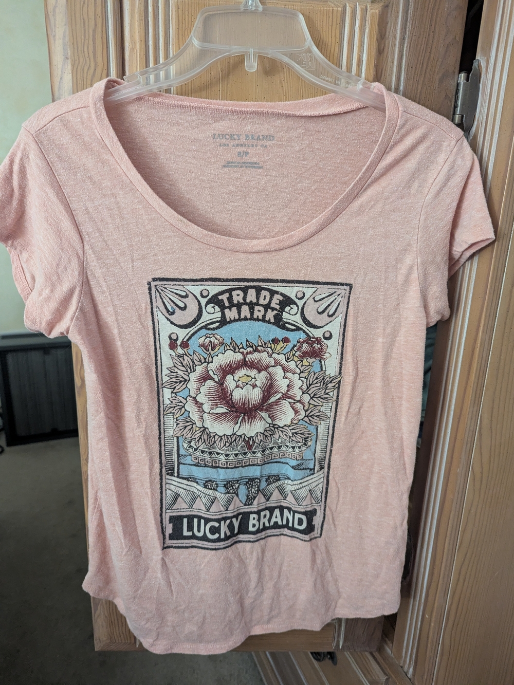 Lucky Brand Pink Floral Graphic Scoop Neck Tee